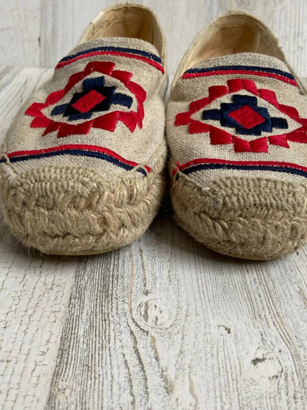 Soludos Size 7.5 Embroidered Espadrille Flats Canvas Slip On Shoes